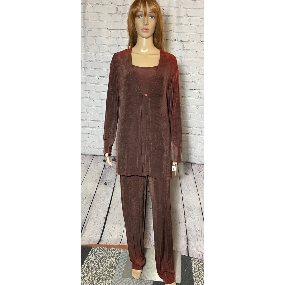 NWT New Vintage Jaipur Liquid Knit Ombre Brown Cardigan Pants Set Size L